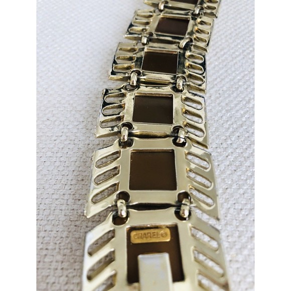 Vintage Charel ~Signed Brown Caramel Moonstone Thermoset Bracelet - Picture 6 of 14